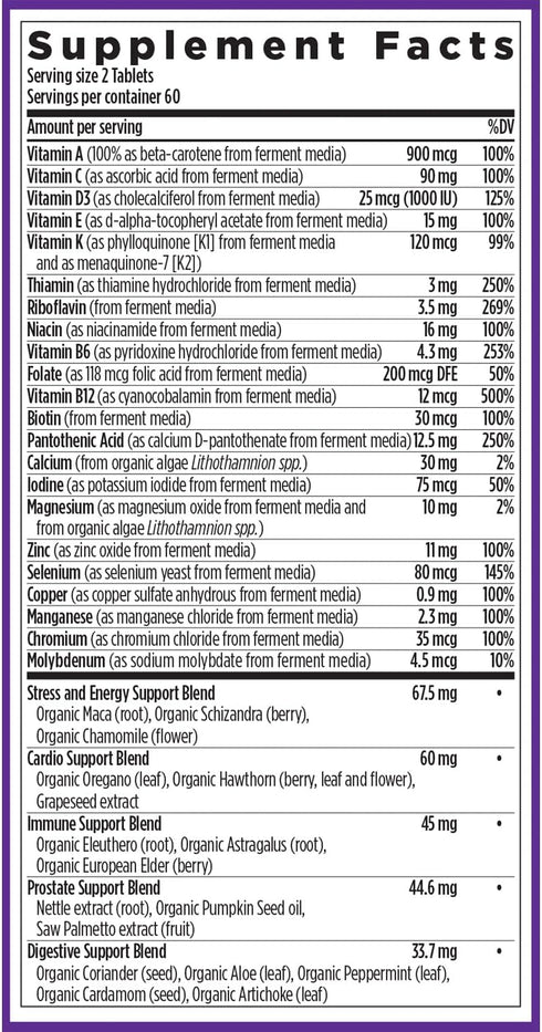 New Chapter Men's Multivitamin Advanced Formula, 120 ct, for Stress, Brain, Immune, Heart & Energy Support, B Vitamins,