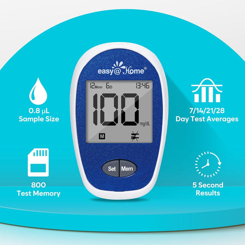 Easy@Home Blood Glucose Monitor Kit, Diabetes Testing Kit with 1 Lancing Device, 100 Test Strips & Lancets for Home Use