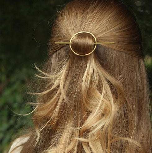 Round-Shaped Hair Pins for Women, 1Pcs Gold Metal Geometric Hairpin for Chignon Hairstyles