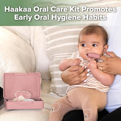 Set haakaa Training Toothbrush Oral Care Kit, Soft Silicone Toothbrush for Baby, Infants, Toddlers & Kids, Blush