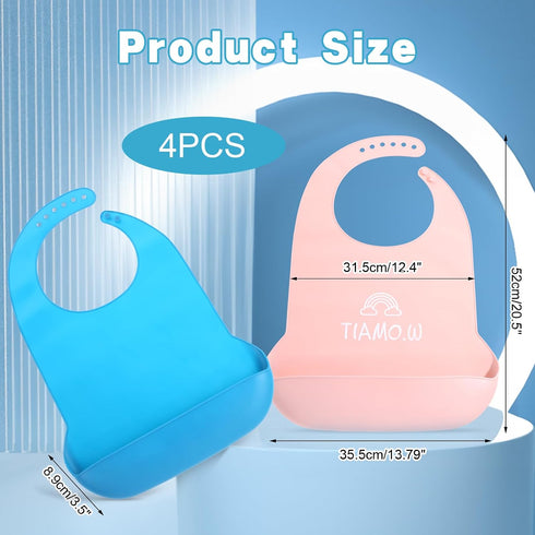mekueeex 4 pieces adult bib Large silicone adult bibs with crumb catcher, adjustable waterproof clothes protector, Bibs