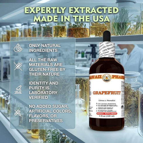 Hawaii Pharm 2 fl.oz Grapefruit (Citrus x Paradisi) Dry Peel Tincture, Made in Hawaii, Raw Materials, All Natural