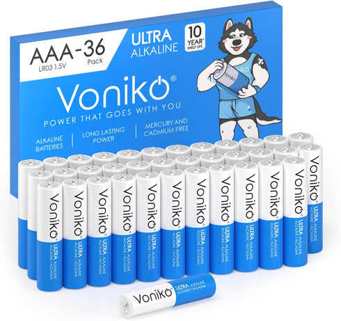 Voniko AAA Batteries 36 Pack - Alkaline Triple A Battery - Ultra Long-Lasting,
