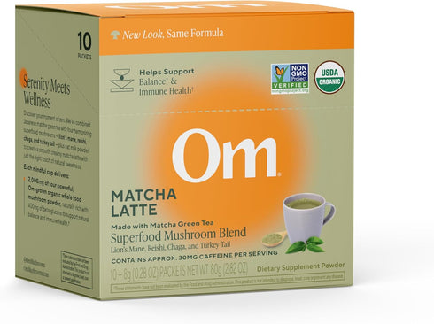 OM MUSHROOM SUPERFOOD Matcha Latte Blend Green Tea Mushroom Powder with Lions