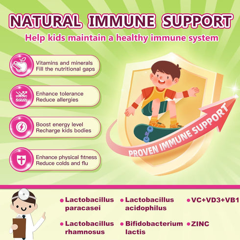 Kids Probiotic Chewable, 5 Billion CFUs + Prebiotics for Ages 3+, Natural Strawberry Flavor, 75 Servings
