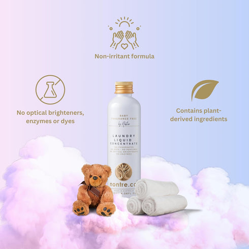 Nontre Baby Laundry Liquid Concentrate, Fragrance Free, Gentle Solution for Sensitive Skin, 120mL (4.06 FL Oz)