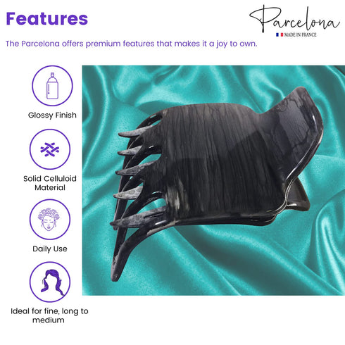 Parcelona French Paw Yoga Hair Claw Clip, Grey Black Streaks, Wide Side Slide In
