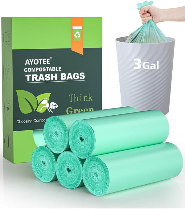 AYOTEE 3 Gallon Compost Bags, 125 Packs, Small Biodegradable Trash Bags for Countertop Bin, Compostable Bags