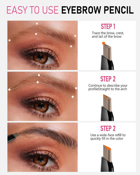 Waterproof Brown Eyebrow Pencil for Women, Filler with Brush for Blondes