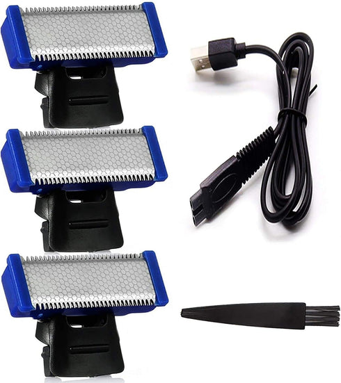 Replacement Head for Microtouch Solo Men's Shaver - Electric Micro Trimmer with 3 Razor Blades, Clean Brush, USB Charger