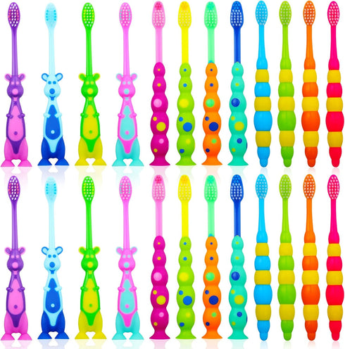 24 Pieces Toddler Toothbrush Bulk Kids Toothbrush Pack, Manual Baby Toothbrushes with Covers, Soft Bristle Animal