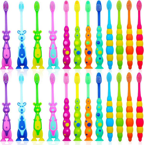 24 Pieces Toddler Toothbrush Bulk Kids Toothbrush Pack, Manual Baby Toothbrushes with Covers, Soft Bristle Animal