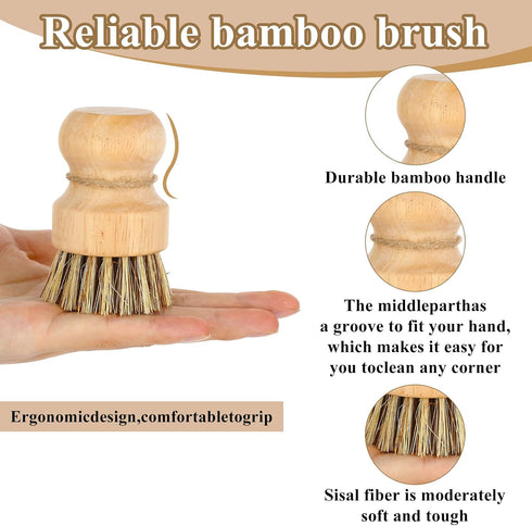 Lemecima 8 Packs Set Bamboo Dish Scrub Brushes Natural Palm Wooden Scrubbers Kitchen Dishwashing Scrubber with Natural