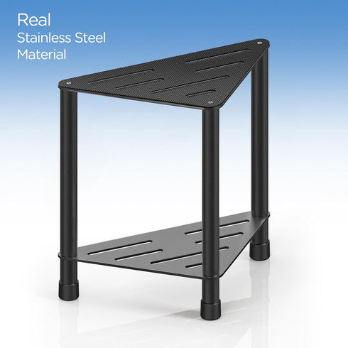 LarFaFa 15.4'' Stainless Steel Black Shower Stool for Inside Shower, H Shower Foot Rest, Corner Shower Stool
