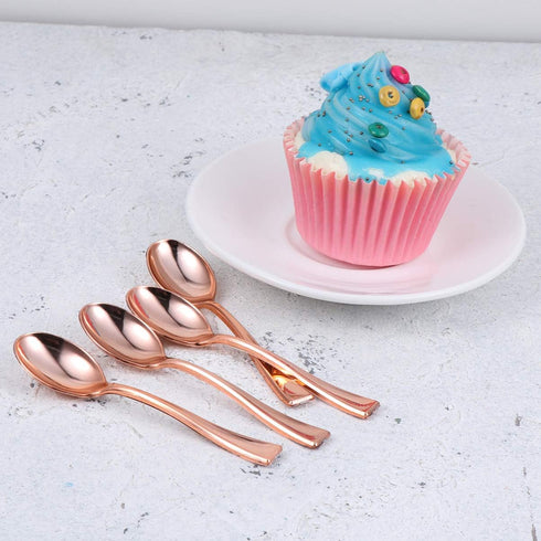 YARNOW 24Pcs Rose Gold Plastic Mini Spoons, Disposable Dessert Tasting Cutlery for Parties & Everyday Use