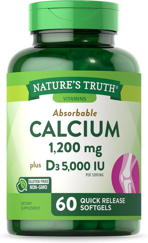 Nature's Truth Calcium 1200 mg with Vitamin D3 5000 IU | 60 Softgels, Non-GMO & Gluten Free