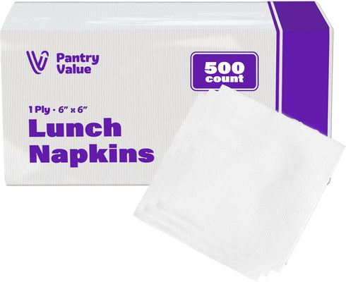 Pantry Value Disposable Absorbent Paper Napkins (500 Count, 6x6 Inch folded) - Everyday use, Events, Parties