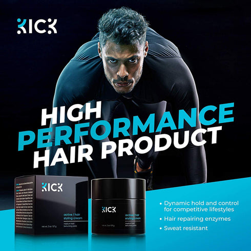 Kick Men's Medium Hold Hair Cream, Non Greasy, Thickening, Damage Control, Hydrating, 2 Oz