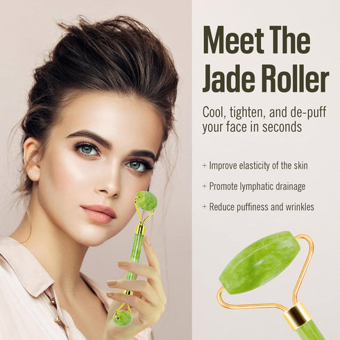 Jade Roller & Gua Sha Facial Tools, Natural Anti-Aging Skin-Care Tool for Rejuvenating Facial Skin