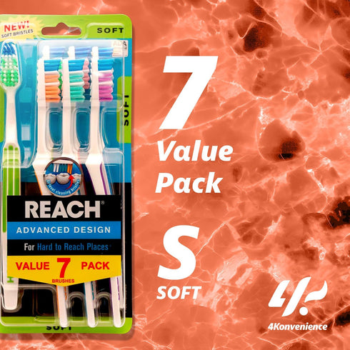 Reach Advanced Design Adult Toothbrush with Soft Bristles, 3 Pack of 7 Count Each, Total 21 Count