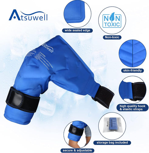 Atsuwell Shoulder Ice Pack - Reusable Gel Ice Wrap for Shoulder Injuries, Pain Relief, Bursitis, Tendonitis, Blue