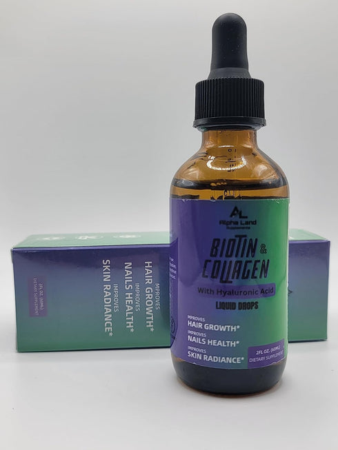 Liquid Collagen with Hyaluronic Acid & Biotin, Skin Hydration, Hair Growth, Nail Strength Supplement - Drop form