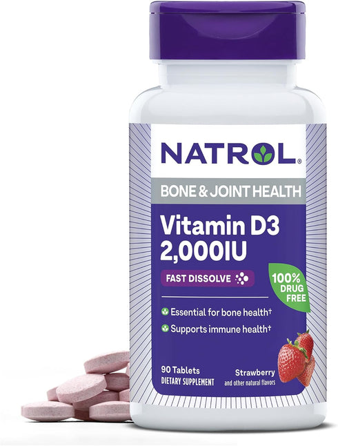 Natrol Fast Dissolve Vitamin D3 2,000 IU - 90 Tablets for Bone and Joint Health