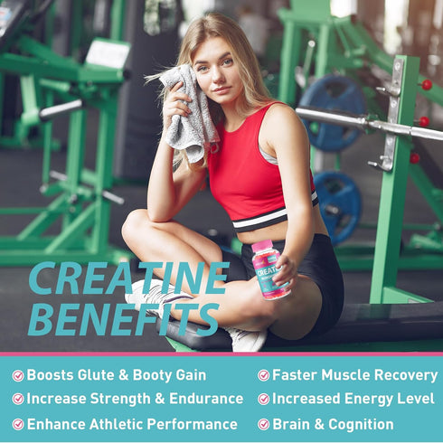 Creatine Monohydrate Gummies - 5000mg Creatine for Women, Pre Workout Chewables with Taurine & B6 - 60 Count