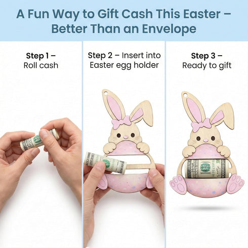 Set 2 3D of Easter Money Holder Bunny Egg Cash Holder, Wooden Basket Stuffers for Kids,Toddlers, Baby Boy Girl, Easter