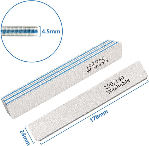 Nail File, 24 Pack Professional Reusable Washable Nail Files, 100/180 Grit Manicure Tools Kit