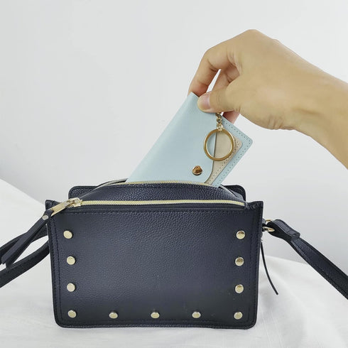 PU Leather Birth Control Pill Case Keychain Wallet (Black)