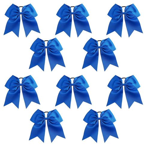 Kenz Laurenz 7" Jumbo Cheer Bow, Big Hair Bows with Ponytail Holder, 10 Pack, Blue