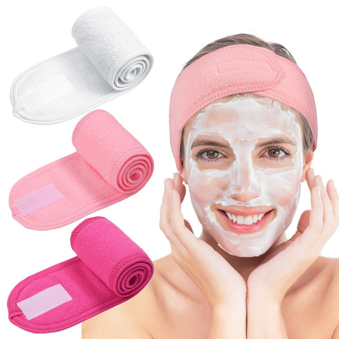 Whaline Spa Facial Headband Make Up Wrap, Terry Cloth Adjustable Towel Band for Face Washing, Shower Cover, 3 Pieces