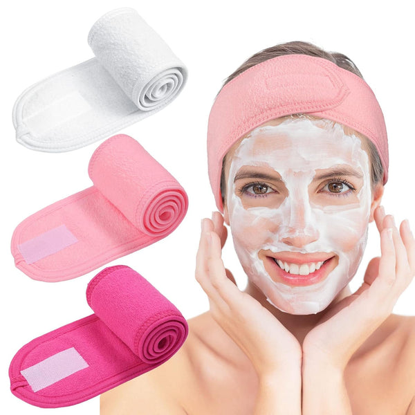 Whaline Spa Facial Headband Make Up Wrap, Terry Cloth Adjustable Towel Band for Face Washing, Shower Cover, 3 Pieces