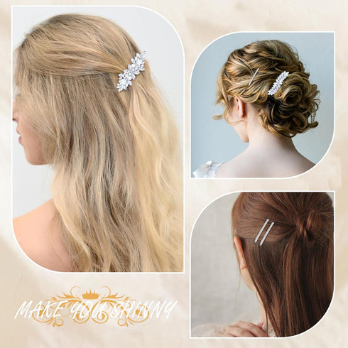 WHAVEL 4Pcs Hair Clips, Rhinestone Hair Pins for Women, Silver Bridal Barrettes, Wedding Hair Accessories