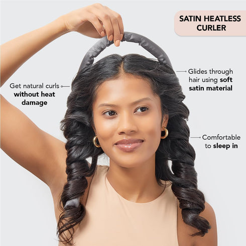 Kitsch Satin Heatless Curling Set - Overnight Hair Curlers for Heatless Curls, Charcoal