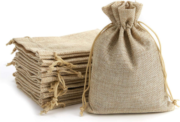 Tendwarm 20 Pcs Mini Size Burlap Gift Bags, 3x4 Inch Drawstring Linen Jewelry Bags for Wedding Party Favors