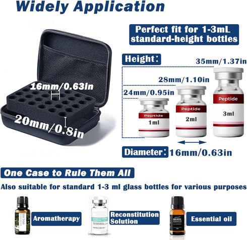 Mazentrix 16 1-3ml GLP-1, (30 Peptide Vial Case for Fridge Storage - Slot Organizer Holds Vials for Insulin