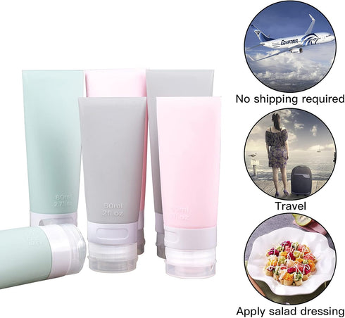 Portable Soft Silicone Travel Bottles Set, 6 Pack Leakproof Cosmetic Toiletry Containers (Pink+Green+Grey)