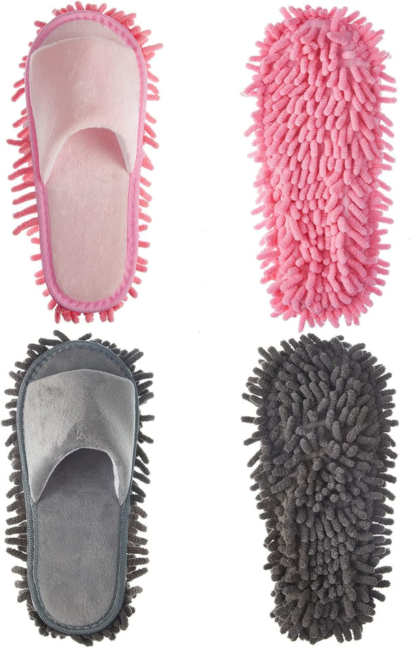2 Pairs Microfiber Cleaning Mop Slippers for Floor Cleaning, Washable Unisex Dusting Slippers, Dirt Cleaning Tool