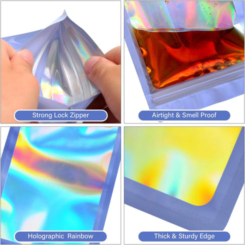 100-pack 2×2 inch Mylar Bags with Clear Window, Holographic Resealable Zip Bags for Jewelry & Food (Purple)