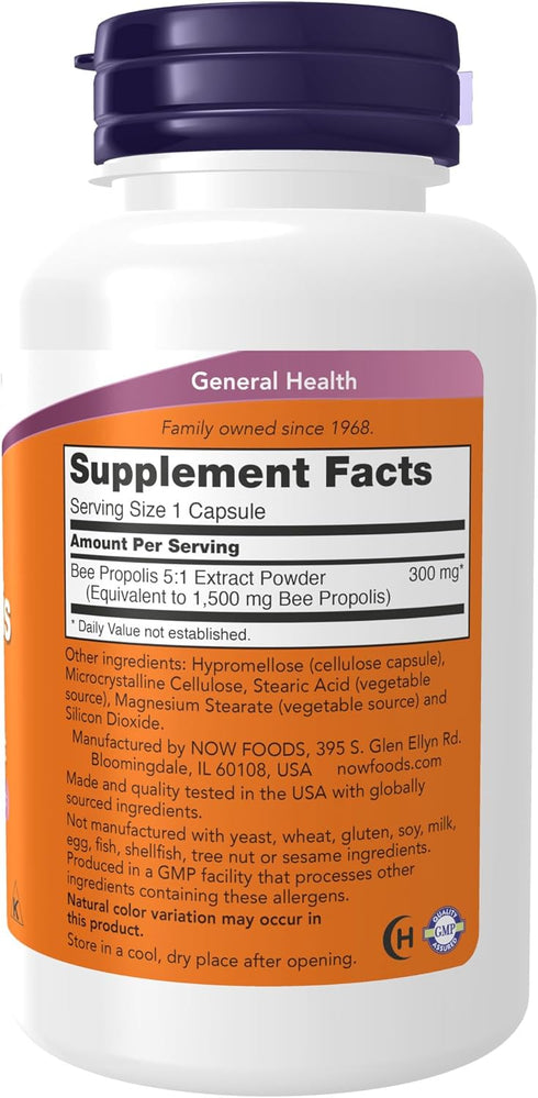 NOW Supplements, Propolis 1,500 mg with 5:1 Concentrate, Natural Bee Product, 100 Veg Capsules