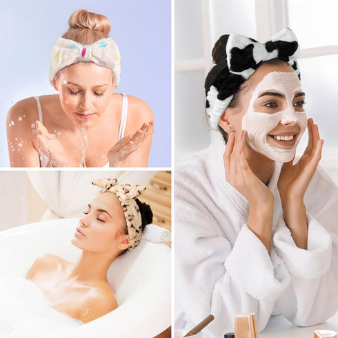 LADES Adjustable Soft Skincare Headband, Comfortable & Stretchy Fabric, Cute Patterns for Makeup