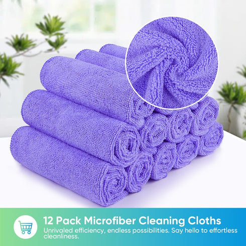HOMEXCEL Microfiber Cleaning Cloth, 12 Pack Purple, Lint Free, Scratch-Free, Highly Absorbent Towels for Car, Kitchen