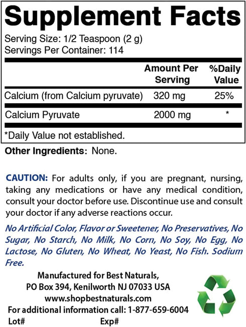Best Naturals Calcium Pyruvate Powder - 8 OZ (Pack of 1)