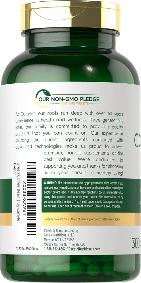 Carlyle Green Coffee Bean Extract 8000 mg, 300 Capsules, Non-GMO, Gluten Free Traditional Herb Supplement