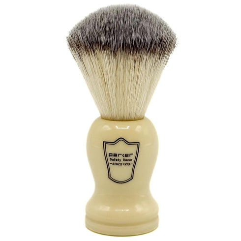 Parker Synthetic Shaving Brush, Faux Cream Handle, Stand Included