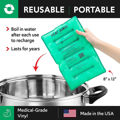 HEAT WAVE Instant Reusable Heat Pack - Medical Grade Large (8x12) for Stiff & Sore Muscles, Hot Pain Relief, Made in USA