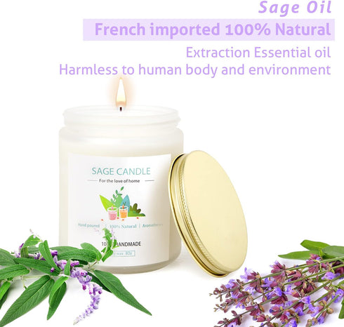 Qizeion 8Oz 45 Sage Candle for Cleansing House, Hrs Soy Wax Sage Scented Candles for Home Scented Candle, for House