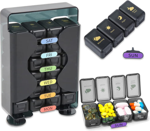 ONEUPIN Weekly Pill Organizer 7 Day 4 Times a Day Large Pill Box